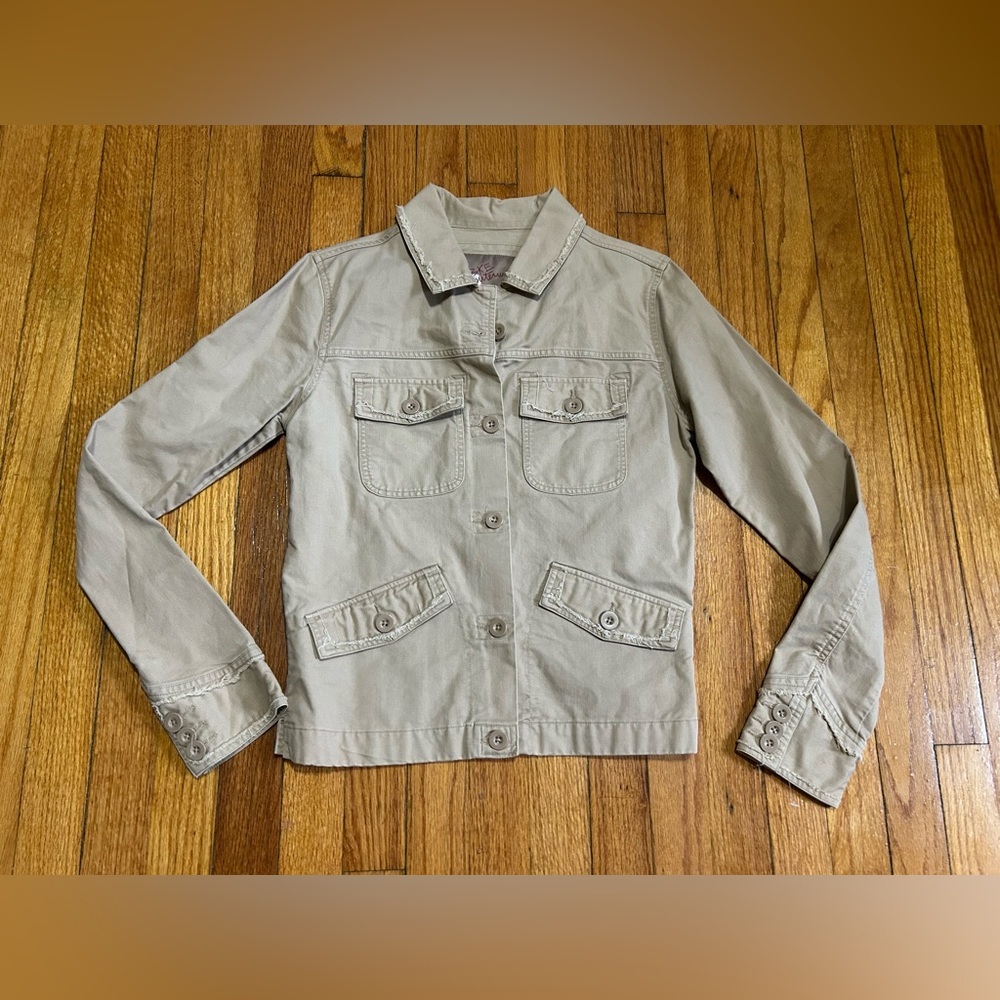 BKE Buckle Jacket Womens M Beige Cargo  Military Army Grunge 90s Y2K